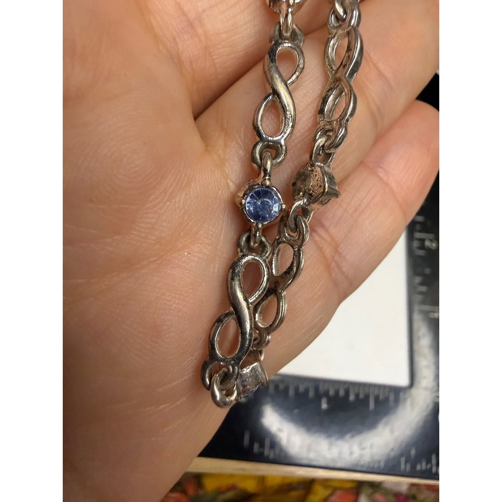 NRT Silver Tone Infinity Link Bracelet Light Blue Crystal Bezel Set 7.25 Inch